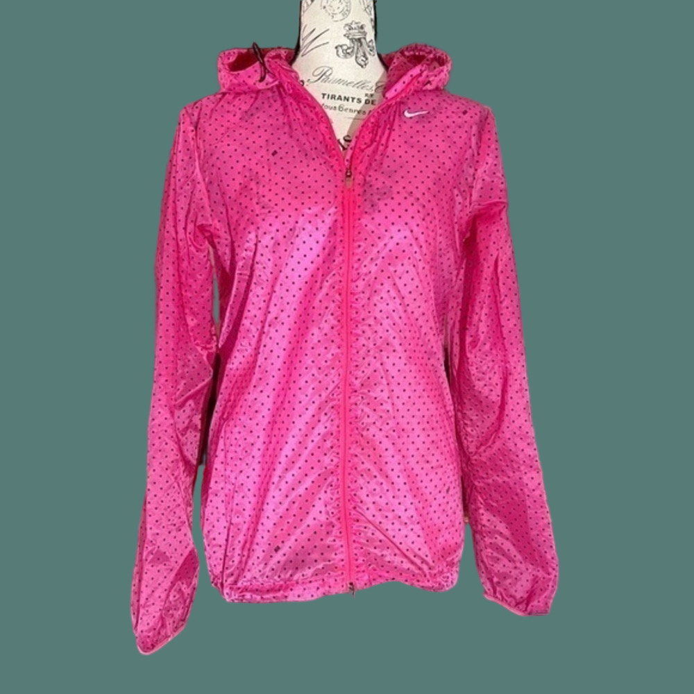 Nike Running Pink Polkadot Windbreaker with drawstring hood.